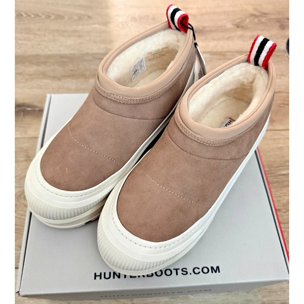 Hunter Askern Women's Waterproof Suede Platform Booties Tan Size 7 NIB